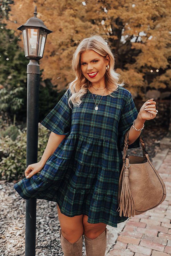 Kind Conversation Plaid Tunic Dress In Green Curves sold by Impressions product image thumbnail 2