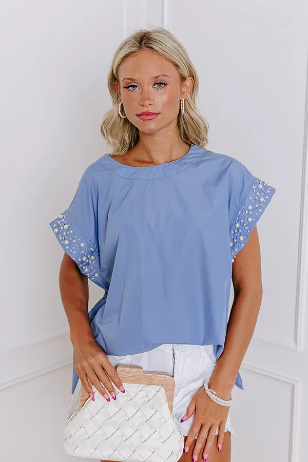 Spotlight Delight Pearl Embellished Top in Airy Blue sold by Impressions
