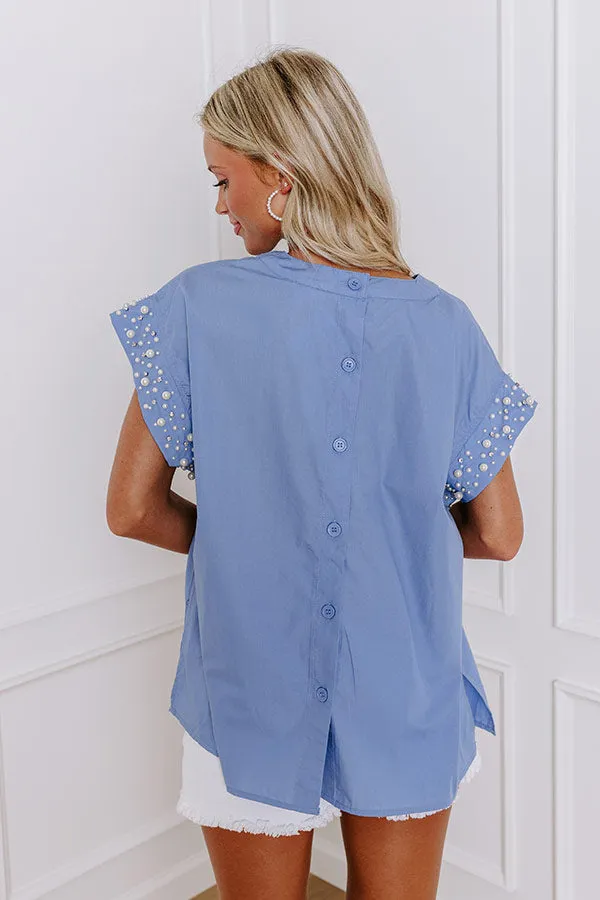 Spotlight Delight Pearl Embellished Top in Airy Blue sold by Impressions product image thumbnail 5