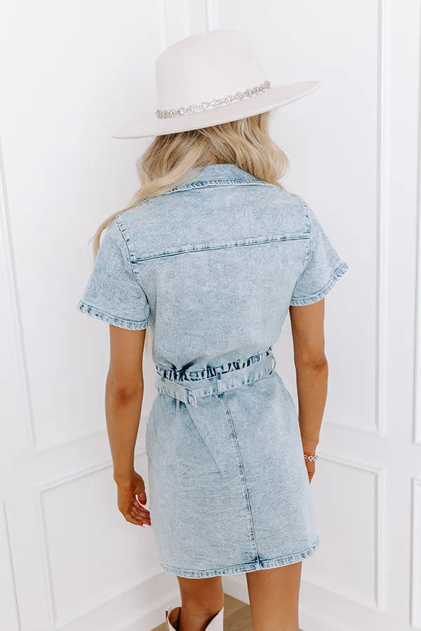 Western Charm Denim Mini Dress in Light Acid Wash sold by Impressions product image thumbnail 4