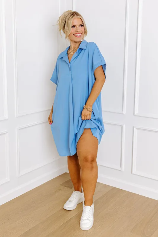 Effortless Radiance Shift Dress in Sky Blue Curves sold by Impressions