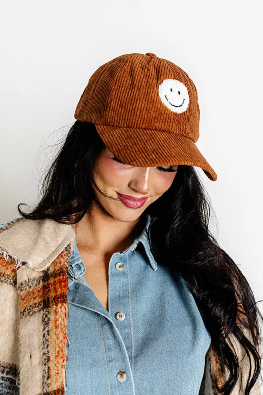 Remember To Smile Corduroy Baseball Cap in Brown sold by Impressions