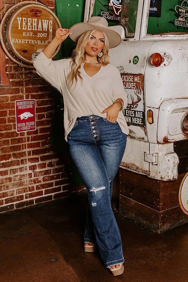 KanCan The Nikky Midrise Distressed Flare in Dark Wash Curves sold by Impressions