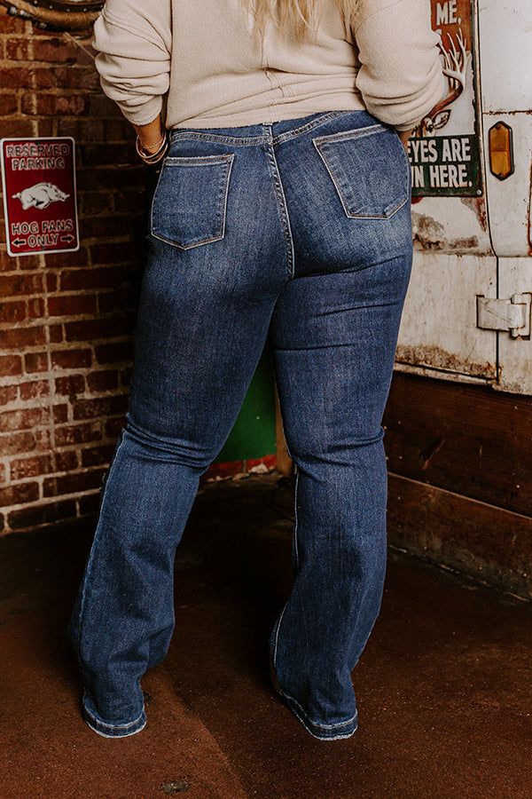 Kan Can The Nikky Midrise Distressed Flare in Dark Wash Curves sold by Impressions product image thumbnail 5