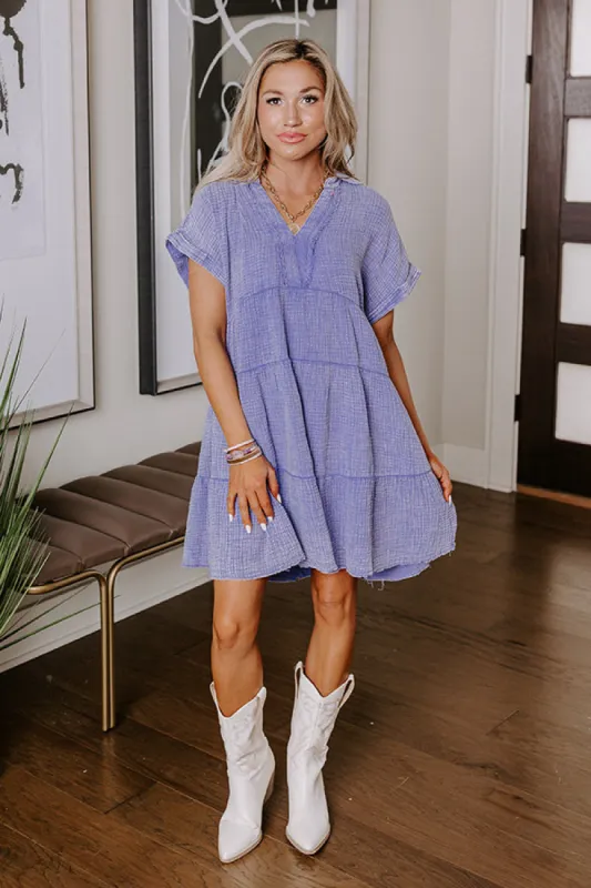 Across The World Mineral Wash Mini Dress In Lavender sold by Impressions