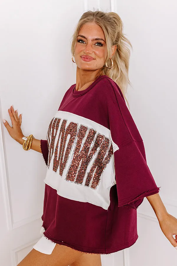 It's a Touch Down Sequin Oversized Tee in Maroon sold by Impressions product image thumbnail 4