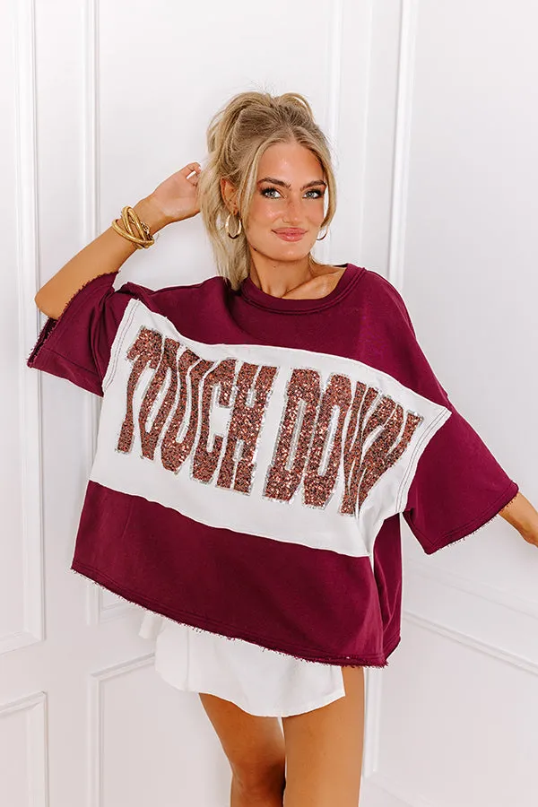 It's a Touch Down Sequin Oversized Tee in Maroon sold by Impressions product image thumbnail 2