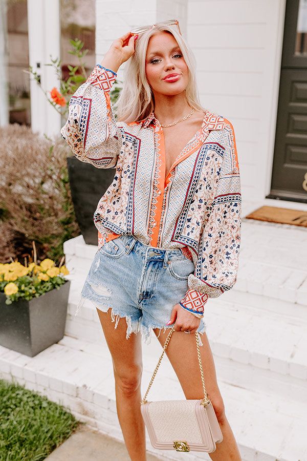 Dig Deep Down Button Up In Orange sold by Impressions