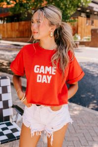 Game Day Embroidered Crop Top sold by Impressions