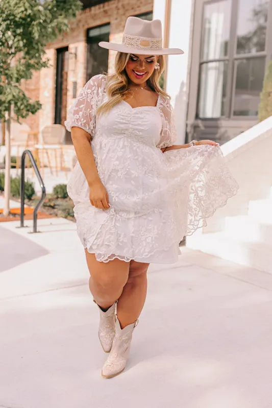 Endearing Romance Embroidered Mini Dress In Cream Curves sold by Impressions