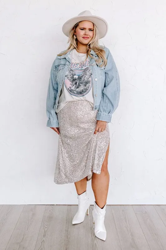 Twinkle Lights Sequin Skirt In Champagne Curves sold by Impressions