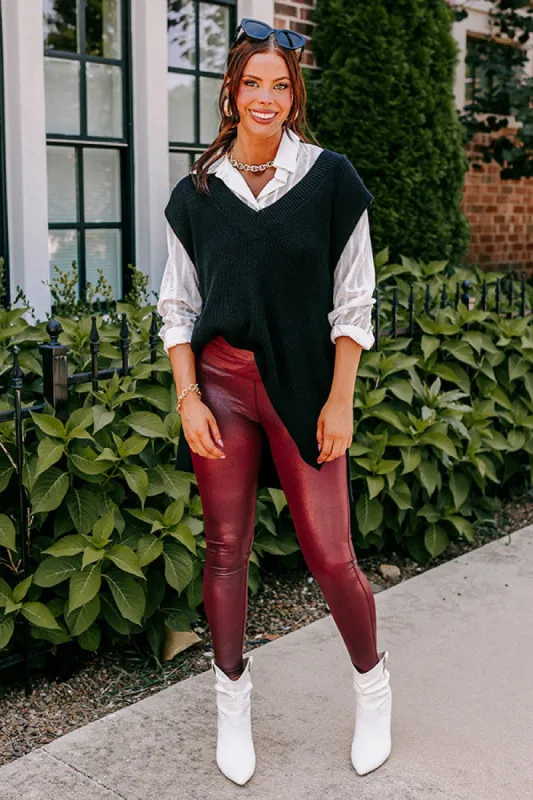 Wine And Weights High Waist Metallic Legging In Wine sold by Impressions