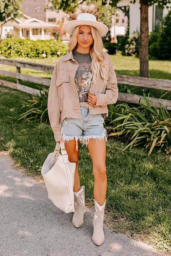 Fact Or Fiction Denim Jacket In Warm Taupe sold by Impressions product image thumbnail 2