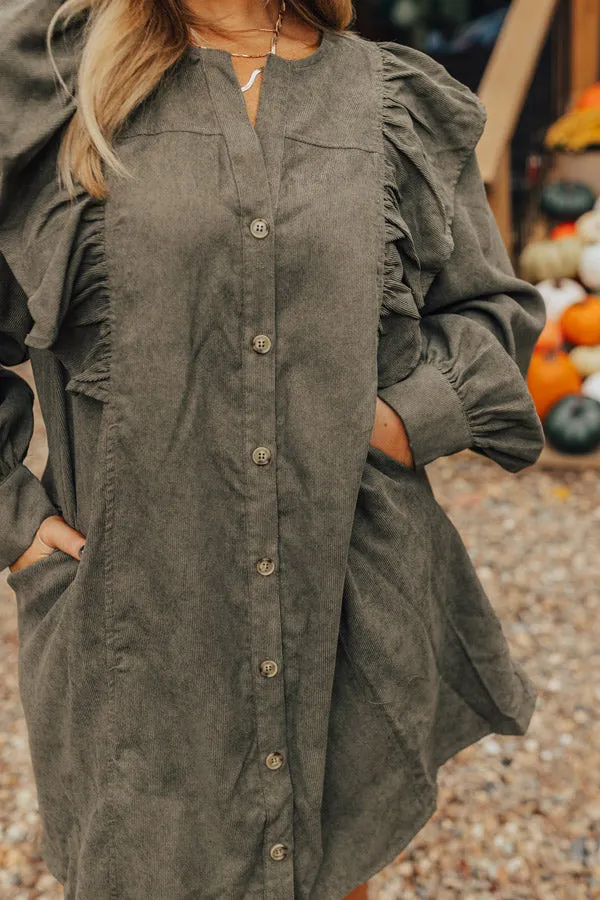 Boston Chill Corduroy Dress in Olive Curves sold by Impressions product image thumbnail 3