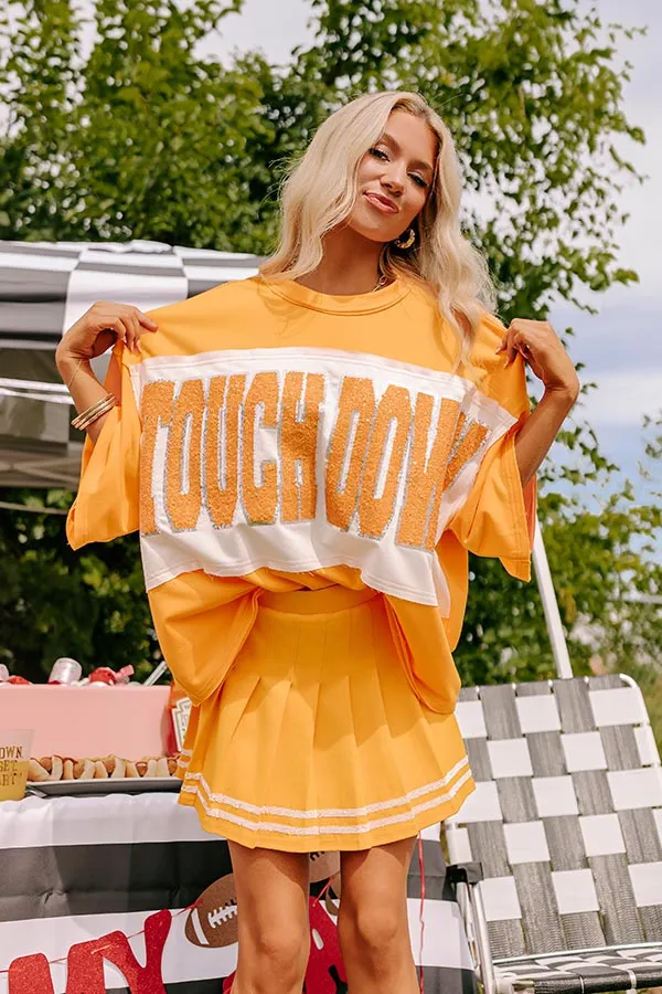 It's a Touch Down Sequin Oversized Tee in Orange sold by Impressions
