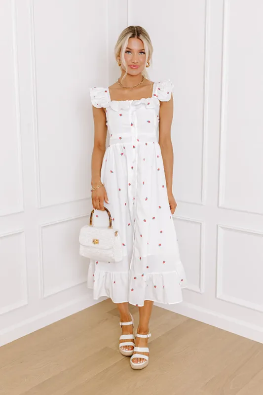 Strawberry Kisses Button Down Midi sold by Impressions