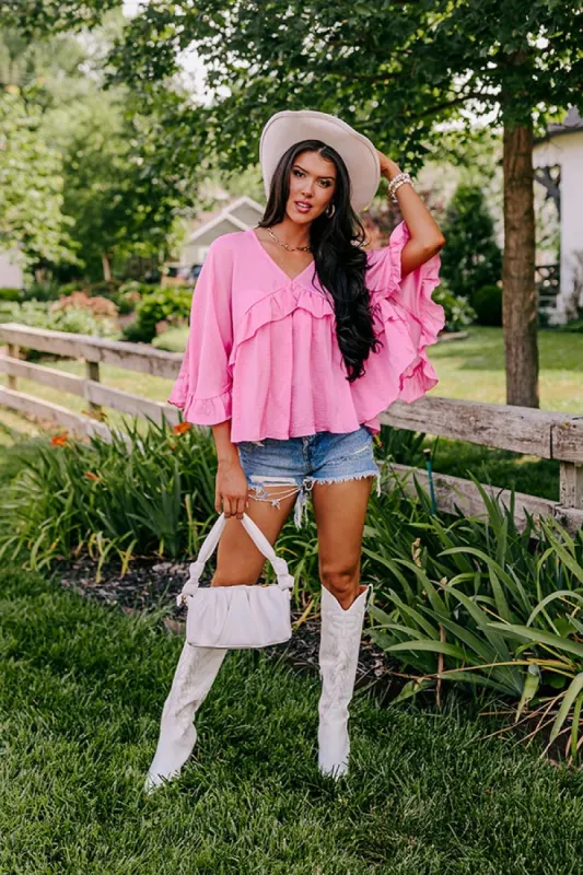 Claim To Love Ruffle Top in Pink sold by Impressions