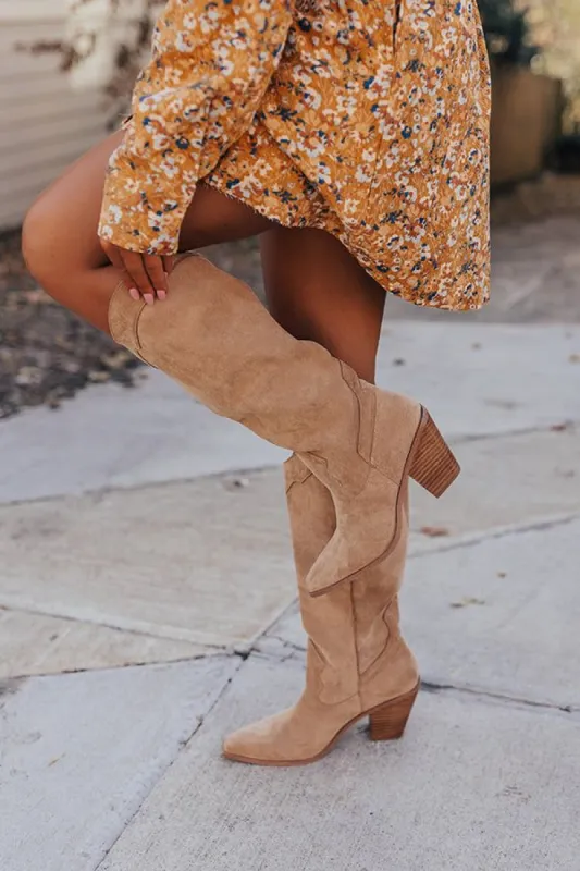 The Torra Faux Suede Knee High Boot in Iced Latte sold by Impressions