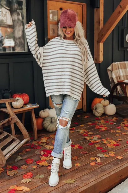 Cambridge Cuddles Stripe Shift Sweater In Cream sold by Impressions