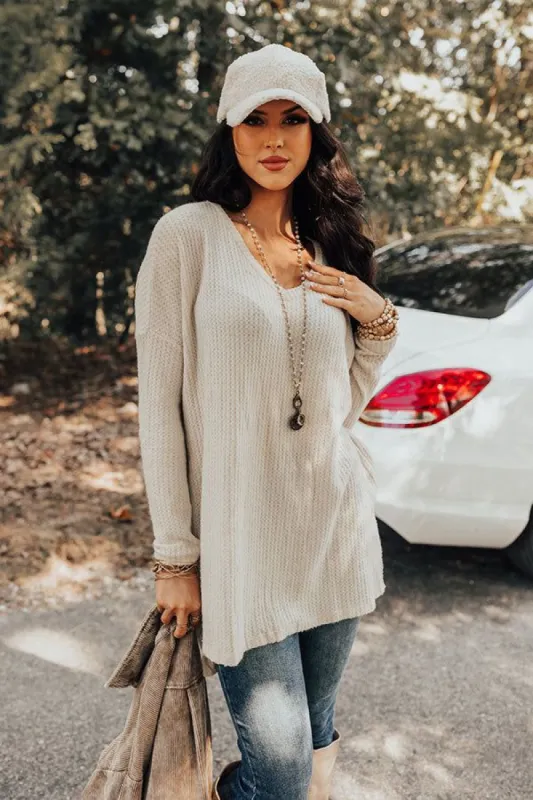 Bonfire Date Waffle Knit Tunic In Cream sold by Impressions