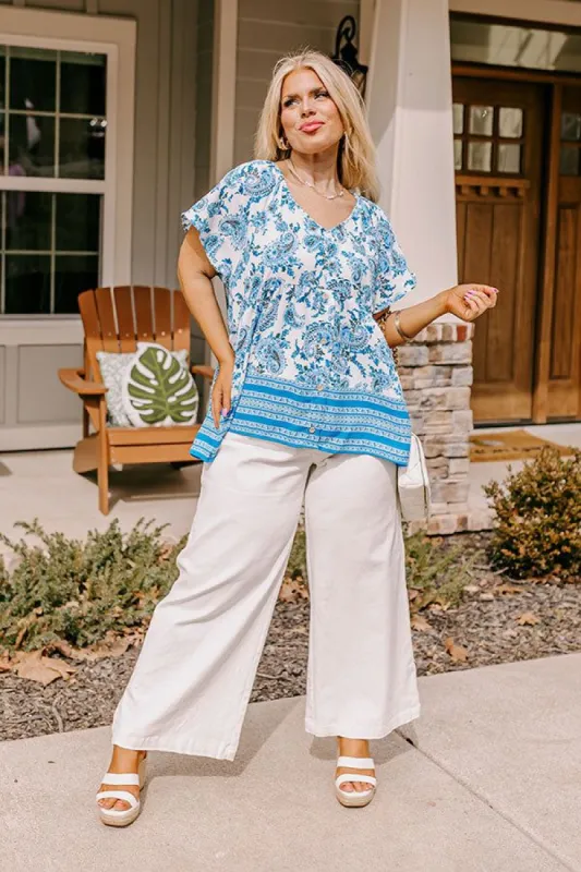 Blossom Boulevard Babydoll Top In Blue Curves sold by Impressions