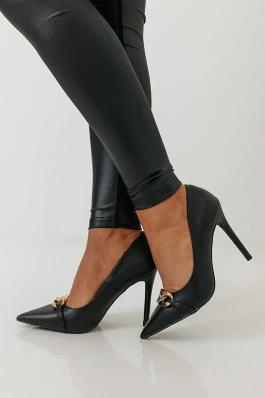 The Chantel Faux Leather Heel In Black sold by Impressions