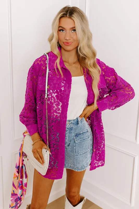 Along The Drive Lace Button Up In Orchid sold by Impressions