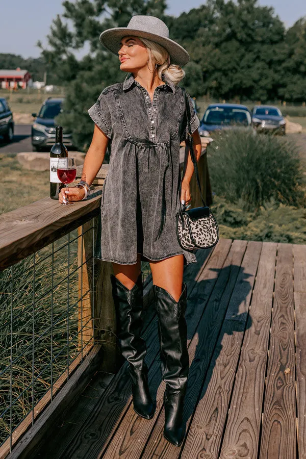 Autumn Treasure Denim Mini Dress In Vintage Black sold by Impressions product image thumbnail 2