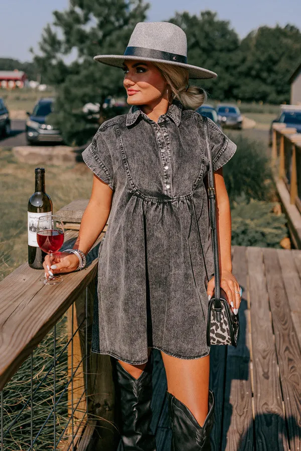 Autumn Treasure Denim Mini Dress In Vintage Black sold by Impressions