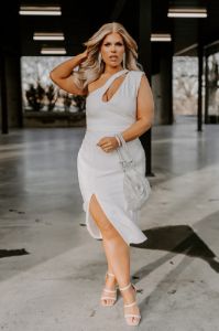 Absolutely Elegant One Shoulder Midi Curves sold by Impressions