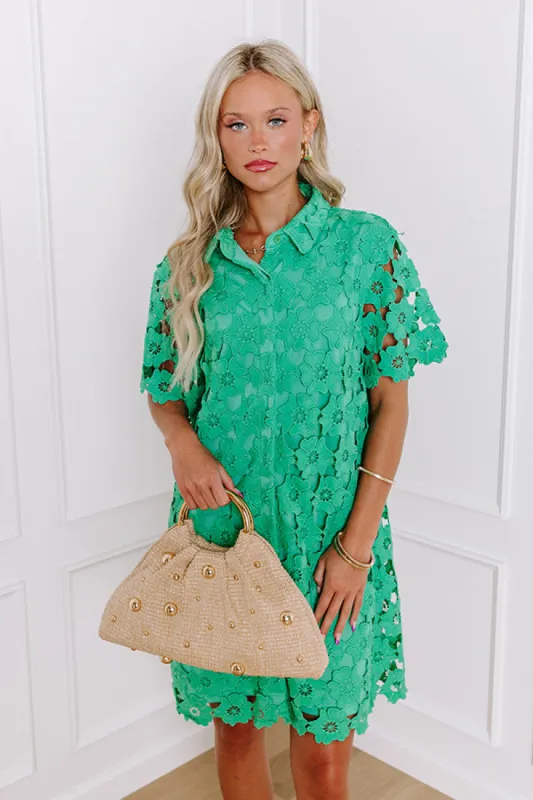 Sunshine Sunday Crochet Mini Dress in Emerald sold by Impressions