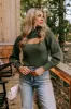 Cozy Paradise Cut Out Sweater In Olive sold by Impressions