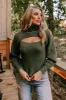 Cozy Paradise Cut Out Sweater In Olive sold by Impressions
