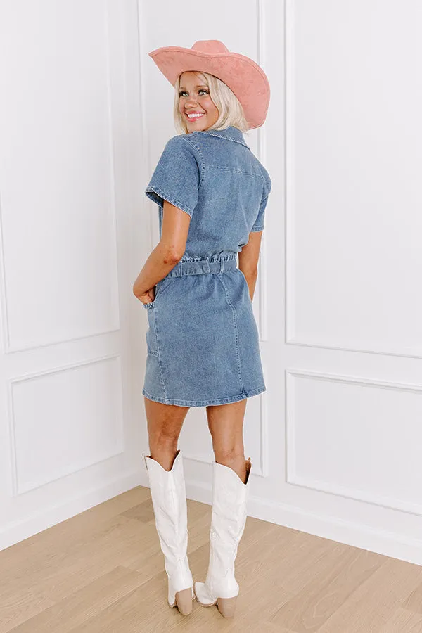 Western Charm Denim Mini Dress in Medium Wash sold by Impressions product image thumbnail 4