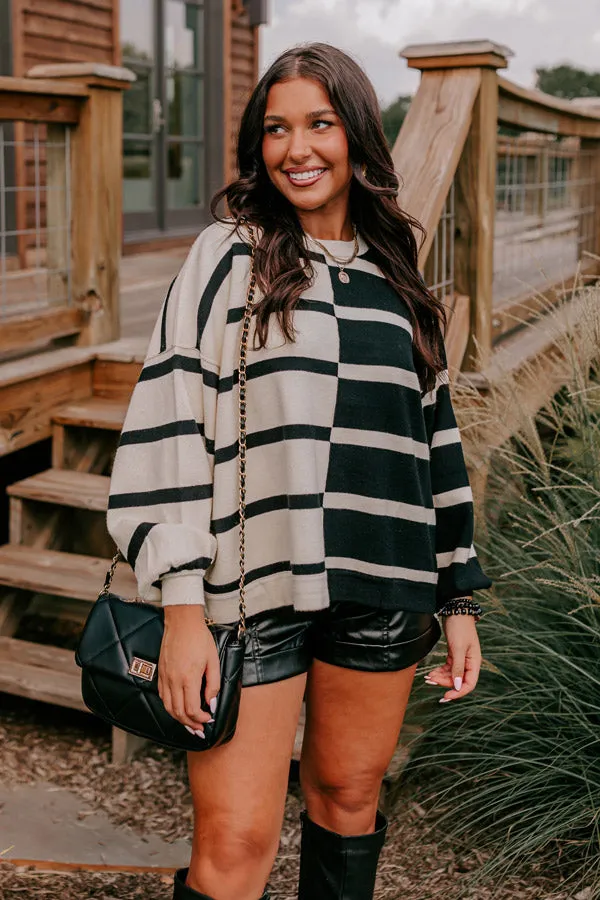 Cafe Patio Stripe Sweater Top In Black sold by Impressions