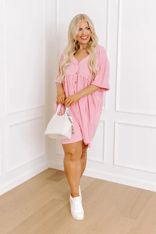 Comfy Chic Button Down Romper in Pink Curves sold by Impressions