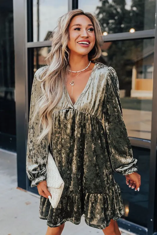 Social And Chic Velvet Babydoll Dress In Army Green sold by Impressions