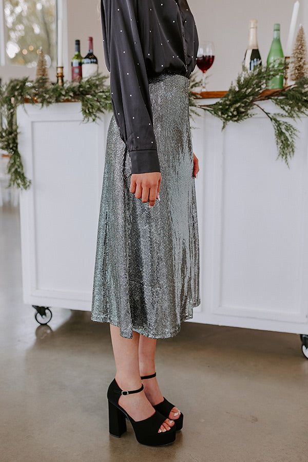 Dance All Night Sequin Midi Skirt in Silver sold by Impressions product image thumbnail 3