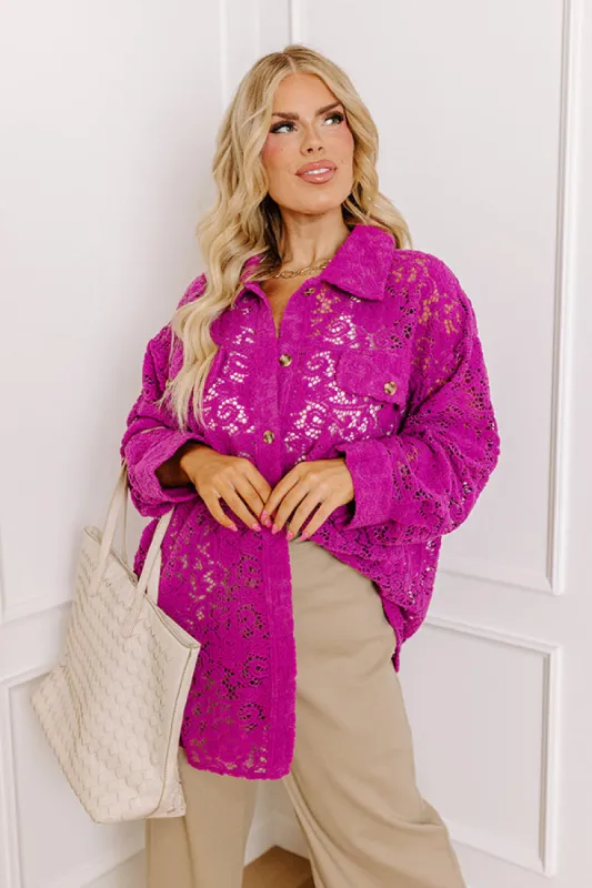 Along The Drive Lace Button Up In Orchid Curves sold by Impressions