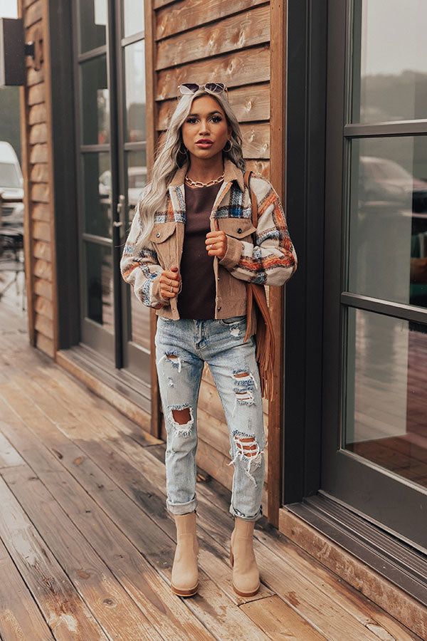 Morning In The Mountains Plaid Jacket In Iced Latte sold by Impressions product image thumbnail 4