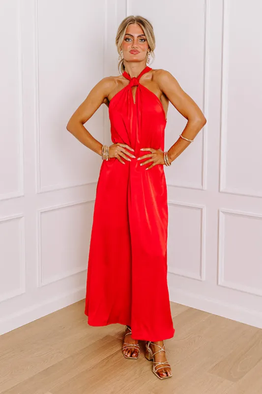 Bali Date Night Satin Maxi Dress in Red sold by Impressions