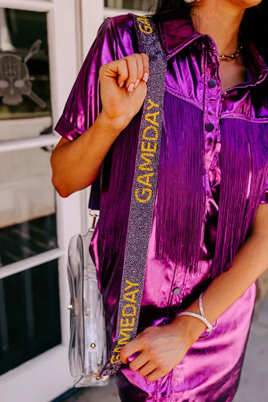 It's Gameday Beaded Bag Strap in Yellow/Purple sold by Impressions