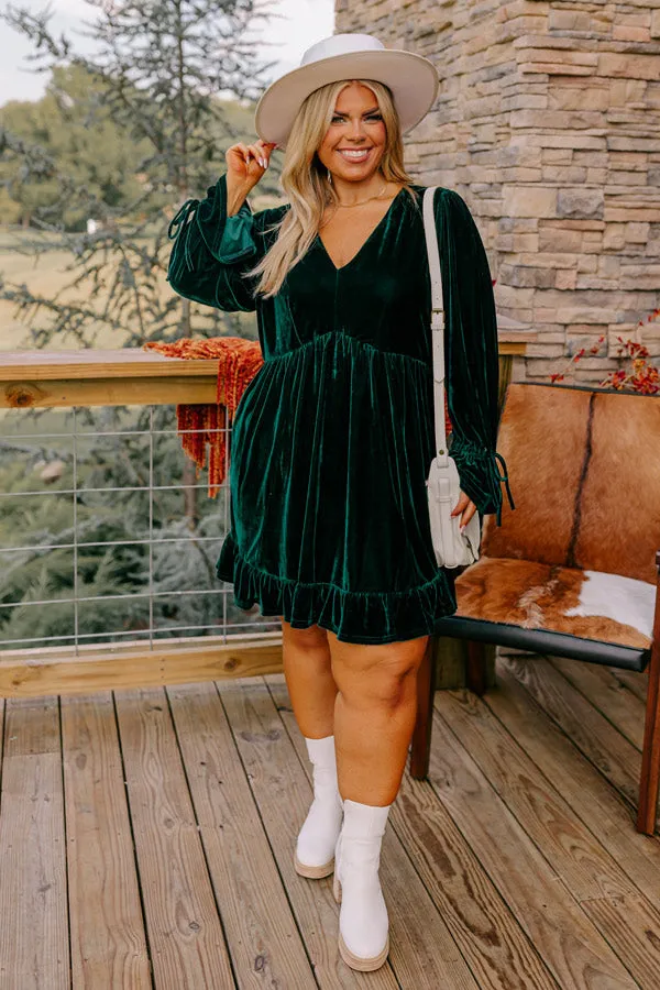 Lost In A Novel Velvet Mini Dress In Hunter Green Curves sold by Impressions