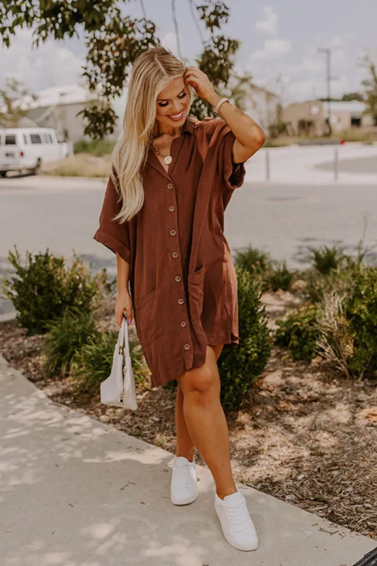 St. Lucia Bound Linen-Blend Mini Dress in Chocolate Curves sold by Impressions