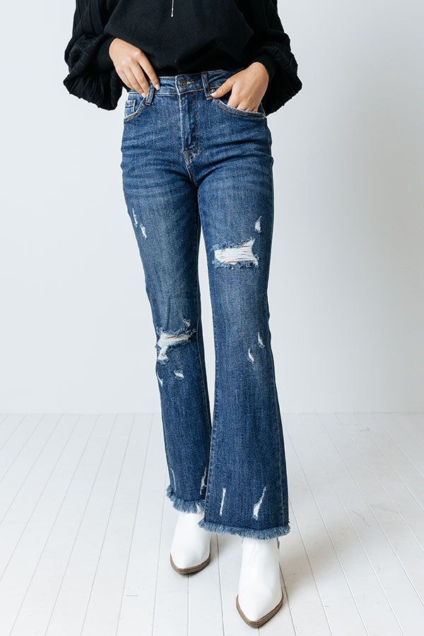 The Jordie Midrise Distressed Flares In Dark Wash sold by Impressions product image thumbnail 2