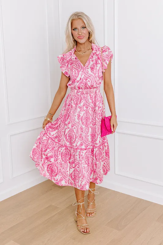 Riviera Rendezvous Satin Midi in Fuchsia sold by Impressions