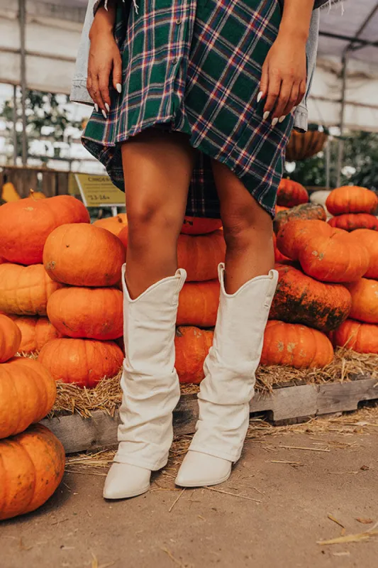 The Mila Denim Cowboy Boot In Ivory sold by Impressions
