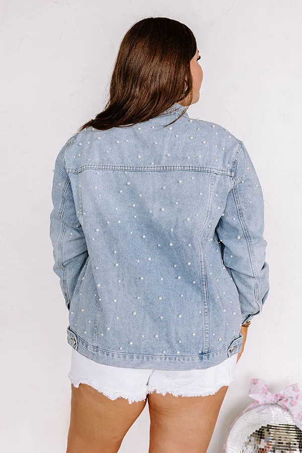 The Juni Embellished Denim Jacket In Light Wash Curves sold by Impressions product image thumbnail 5