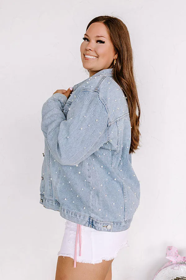 The Juni Embellished Denim Jacket In Light Wash Curves sold by Impressions product image thumbnail 4
