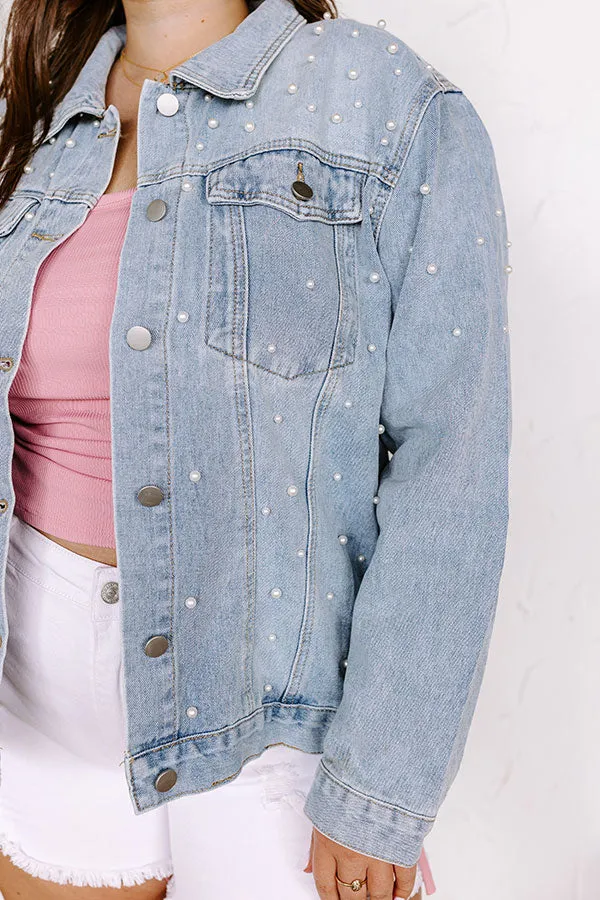 The Juni Embellished Denim Jacket In Light Wash Curves sold by Impressions product image thumbnail 3